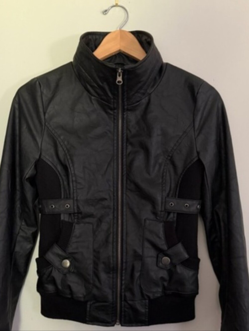 Jack by BB Dakota Black Faux Leather Bomber Jacket